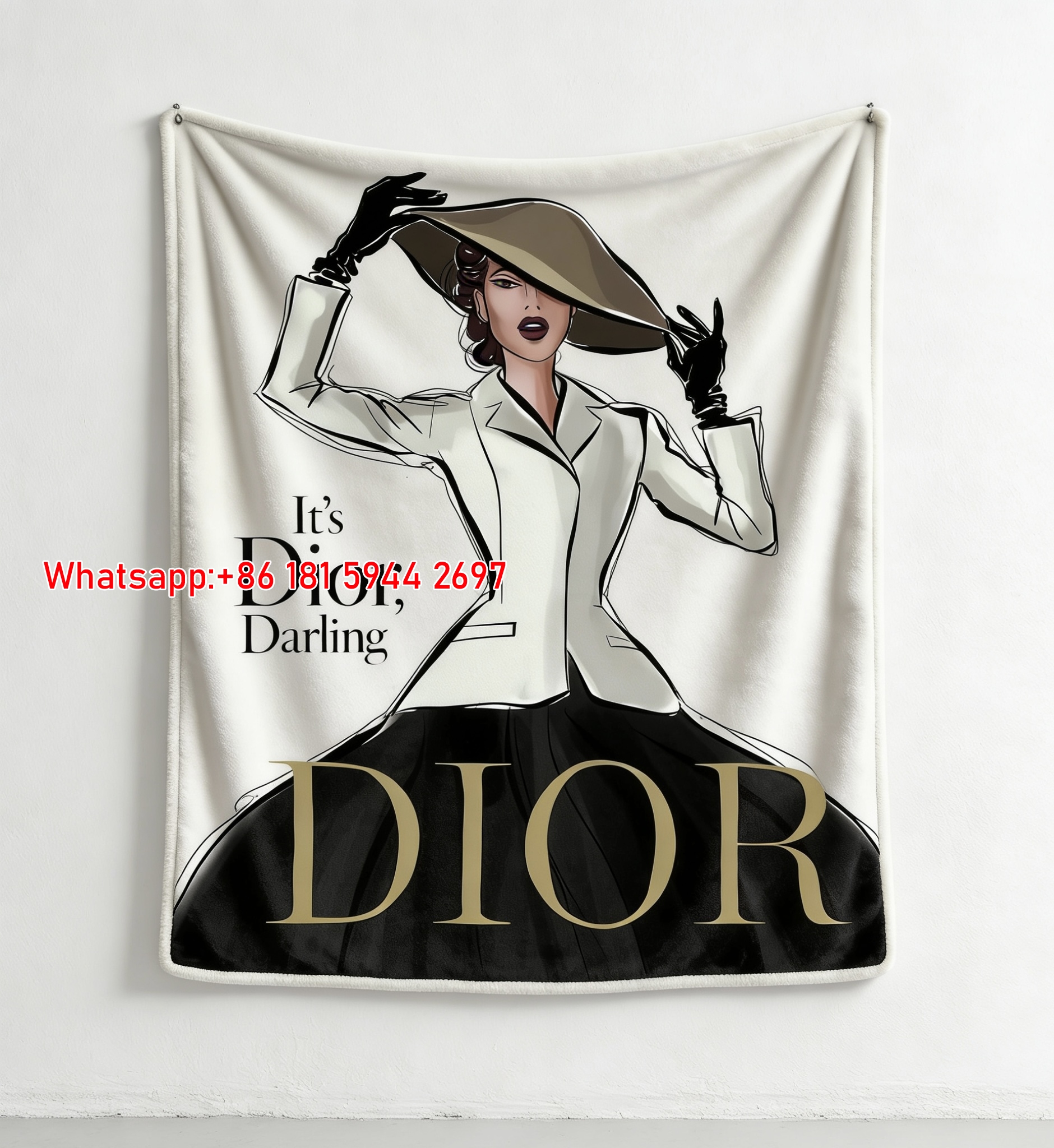 It's Dior Darling Fashion Illustration Flannel Sofa Throw Blanket D169